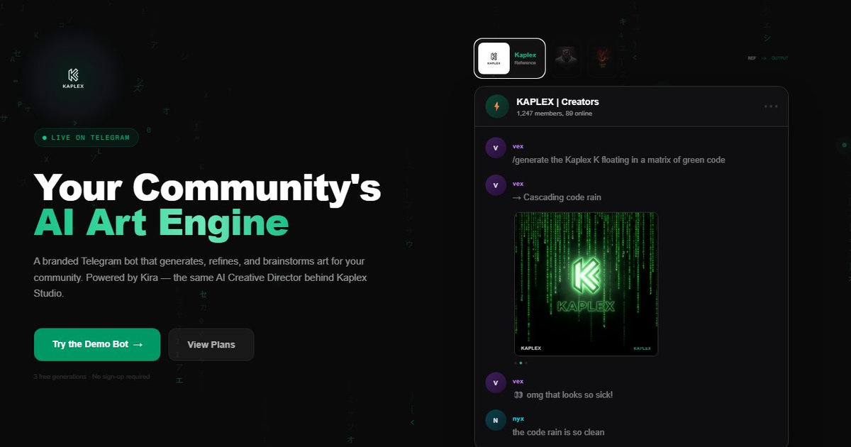 Kaplex Bot Platform — AI Creative Bots for Telegram | Kaplex